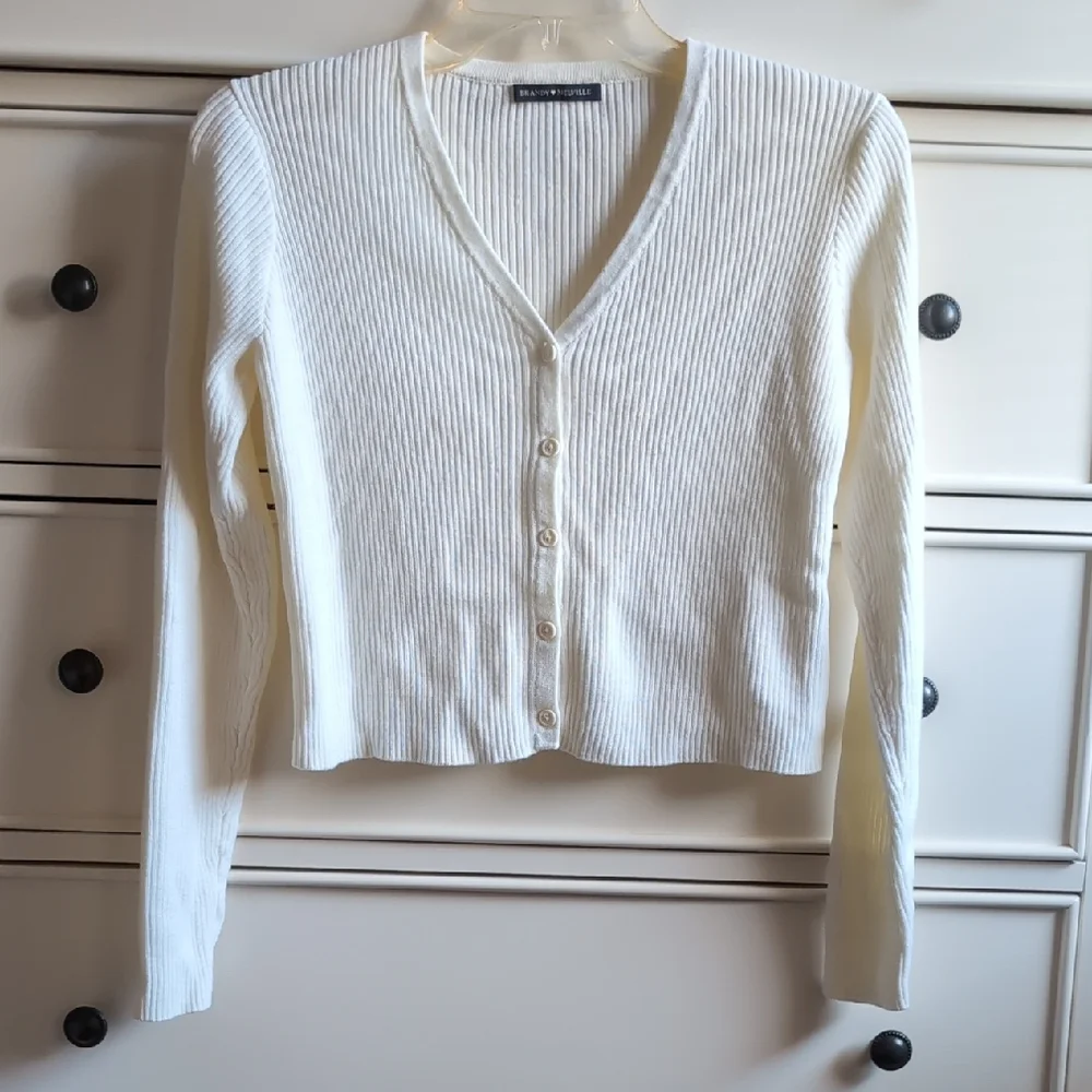 Brandy Melville Cream V-Neck Cardigan - Picture 1 of 4